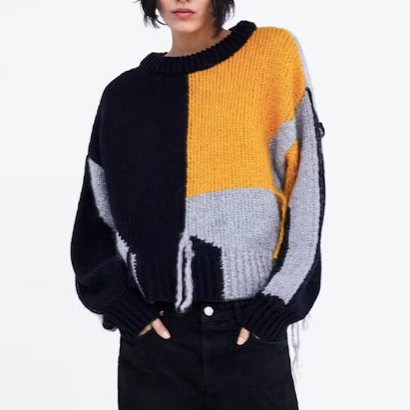 Zara Fringed Contrasting Wool Mohair Sweater - Picture 2 of 8